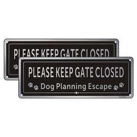 Goodvia 2-Pack Please Close The Gate Sign Dog Brushed Aluminium 3.5 x 9.8 Inches, Rust Free Metal UV Protected Weather Resistant Durable Ink Easy to Mount, PLEASE KEEP GATE CLOSED-2pcs