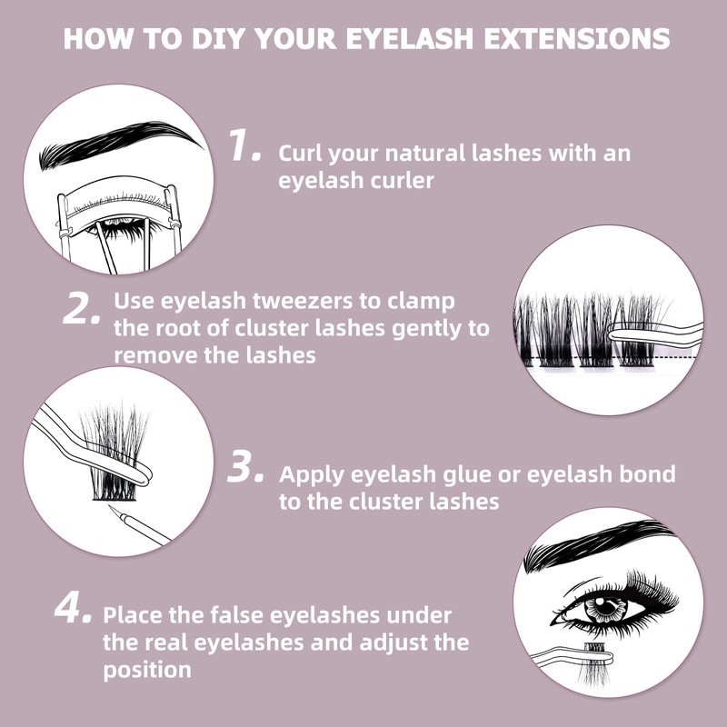 Individual Eyelashes, QUEWEL, Individual Eyelash Clusters, Lashes, C Curl, 10