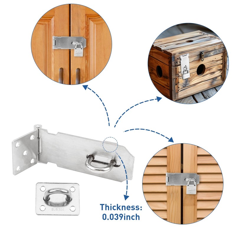 SUS304 Stainless Steel Shed Lock Hasp Door Lock with Padlock,