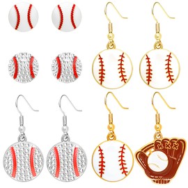 NEWITIN 5 Pairs Baseball Earrings for Women Sport Ball Dangle Earrings Cubic Zirconia Baseball Earring Baseballs Jewelry Sports Fans Gift Accessories for Men Women