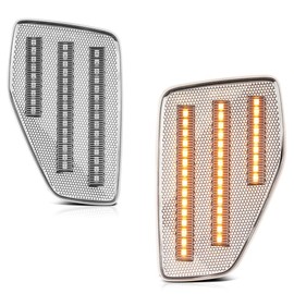 VIPMOTOZ Full LED Front Amber Chrome Side Marker Lights Compatible With 2006-2010 Hummer H3 H3T Chrome Housing Clear Lens Pair Set