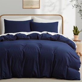 Boqingzhu Cotton Bed Linen 200 x 200 cm Blue Dark Blue Plain Double Bed Soft Renforce Cotton Bed Linen Duvet Cover 200 x 200 cm and 2 Pillowcases 80 x 80 cm with Zip