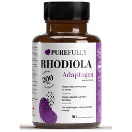 PUREFULLY Rhodiola Rosea Supplement 200mg, 90 Vegan Capsules (Third Party Test, Gluten Free, 3% Salidrosides, 1% Rosavins 10:1 Extract) - An Adaptogen for Brain, Stress & Mood Support