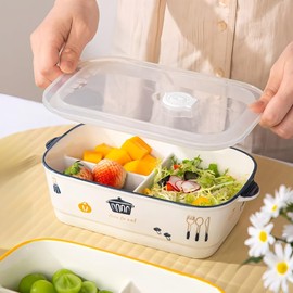 Ceramic Lunch Box with Compartment, Lunch Box with Lid, White Lunch Boxes are Leak Proof Sealed and Reusable, Perfect for office, Picnics, Short Trips or When Riding