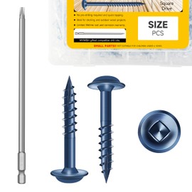 Mywish 300Pcs 1-1/4 Pocket Hole Screws, Wood Screws #8 x 1-1/4" Washer Head Square Drive Self Tapping Pocket Screws, Blue Coated, with 150MM Pocket Hole Drill Bit