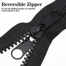 TEHAUX Black Separating Long Zippers 78 Inch, #10 2 Way Heavy Duty Zippers Double Sided Zipper Large Resin Zippers for Tent Sewing Bag Sleeping Dog Bag Replacement