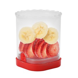 Fruit Slicer Cup, Strawberry Cutter Slicer Cup, Banana Slicer Egg Slicers Detachable Fruit Cutter Slicer with Push Plate, Strawberry Cutter Kitchen Gadget (Red)