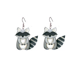 Red Fox Stud Earrings Copper Cute Wood Raccoon Fox Animal Dangle Earrings Hypoallergenic Jewelry for Women Gifts-Wood Raccoon