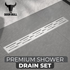36 Inch Rectangular Linear Shower Drain Set with Brick Pattern Grate, 304 Stainless Steel Bathroom Floor Drain with Hair Catcher, Shower Floor Drain Includes Adjustable Leveling Feet