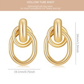 Chunky Gold Earrings for Women 14k Gold Plated Knot Earrings Lightweight Drop Dangle Statement Earrings Minimalist Dainty Summer Jewelry Trendy Gift (gold-2 knots)