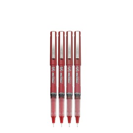 Precise V5/V7 Stick Rolling Ball Pens, Fine and Extra Fine Point, Assorted Points Red Ink, 4-pk; Bundle with Plastic Reusable Pouch