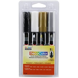 DecoColor Chisel Tip Paint Marker Set 4/Pkg-Black, White, Gold and Silver