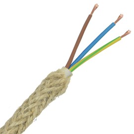 3 m Natural Jute Cable EF 3 x 0.75 mm² H03VV-F 3G Vintage Power Cable Textile Cable Lamp Cable Braided