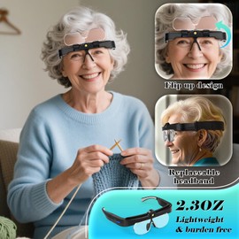 Magnifying Glass with Lights, Headband Hands Free Magnifying Glasses for Close Work, Flip-up Magnifier with 3 Color Temperature, 1.5X to 5.0X Lenses for Jewelry Crafts Soldering Repair