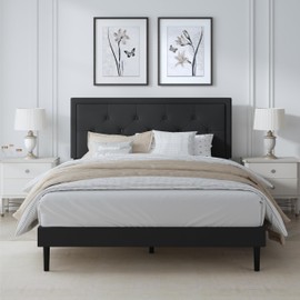 IOILORI Full Size Platform Bed Frame with Upholstered Velvet Headboard, Button Tufted & Rivet Design, Mattress Foundation with Wooden Slat Support, No Box Spring Needed, Noise Free, Easy Assembly