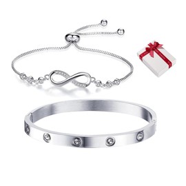 Guidre Pack of 2 Anime Adjustable Bracelets, Lilo and St-ch Charm Bracelet, St-ch Adjustable Charm Bracelet, Blue Cartoon Bracelet for Girls, Birthday and Christmas Gifts, Stainless Steel, No Gemstone