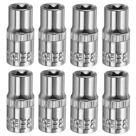 HARFINGTON 8pcs E-Torx Socket 1/4" Drive E8 External Torx Deep Socket CR-V 6 Point Spline Socket Star Female Bit Socket for Auto Repairs Home Maintenance DIY Hand-Making 1" Length