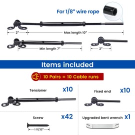 Muzata 10 Pairs 1/8" Black Cable Railing Hardware Kit Swage Toggle Turnbuckle for Wood Post T316 Stainless Steel Deck Cable Railing System Angle 180° Adjustable Stairs 20 Pack CK07