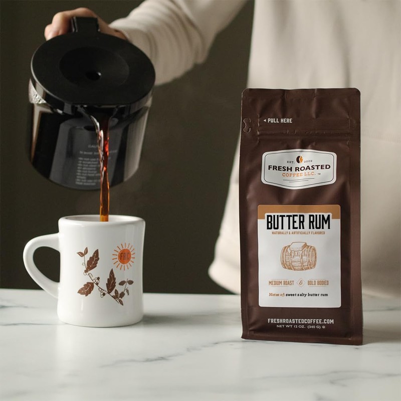 Fresh Roasted Coffee, Butter Rum Flavored Coffee, 12 oz, Medium