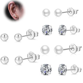 PABBEU 6 Pairs Silver Hoop Earrings for Women, 925 Sterling Silver Hoop Earrings with Silver Stud Earrings set, Hypoallergenic Sleeper Small Hoop Earrings for Women Gift