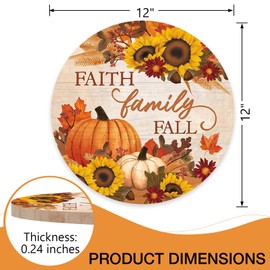 Deroro Faith Family Fall Pumpkin Sunflower Front Door Sign, Autumn Harvest Maple Leaf Wood Door Hanger Outdoor Outside Porch Decor, Farmhouse Thanksgiving Wooden Wreath Indoor Wall Hanging Decoration