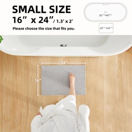 Bathroom Rugs Non Slip Washable, Super Absorbent Thin Bath Mat for Bathroom Small Quick Dry Low Pile Bathroom Rug, Light Grey 16"x24"