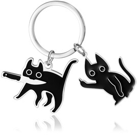 SongBoBo Cute Black Cat Keychain for Women Men Teen Boys Teen Girls - Cool Funny Keychain Accessories - Purse Charms for Cat Lovers Girlfriend Mom Dad bag charms for handbags (Black cat A+B)