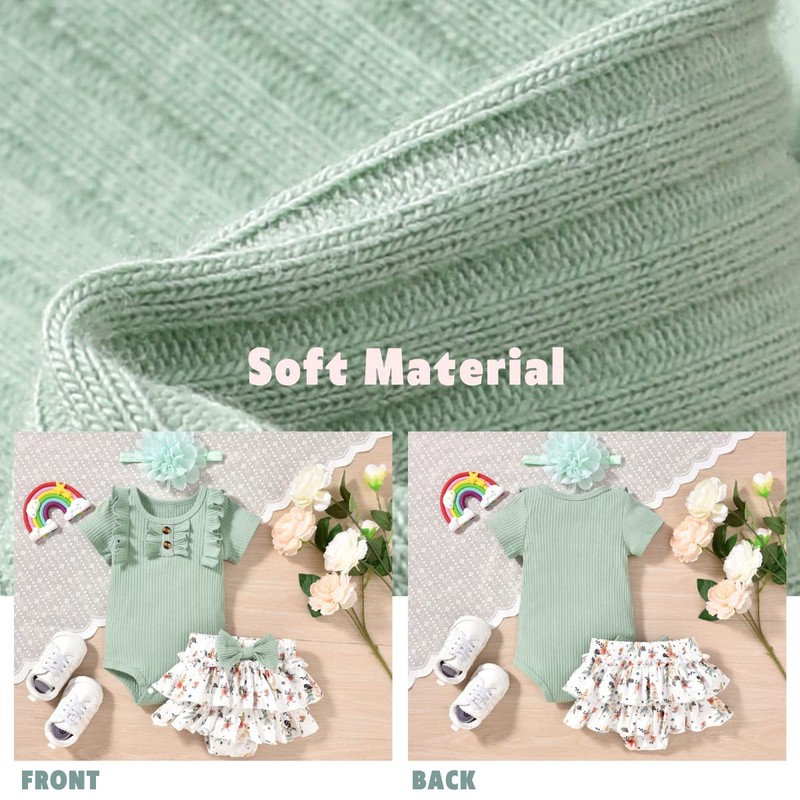 Aalizzwell Preemie Baby Girls Summer Clothes Ribbed Short Sleeve Floral