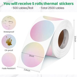 Humyoun 2500 Pcs 2 Inch Circle Thermal Sticker Labels Self Adhesive Round Direct Thermal Labels Multipurpose Printer Stickers for DIY Logo Design, Qr Code, Name Tag(Gradient Color)