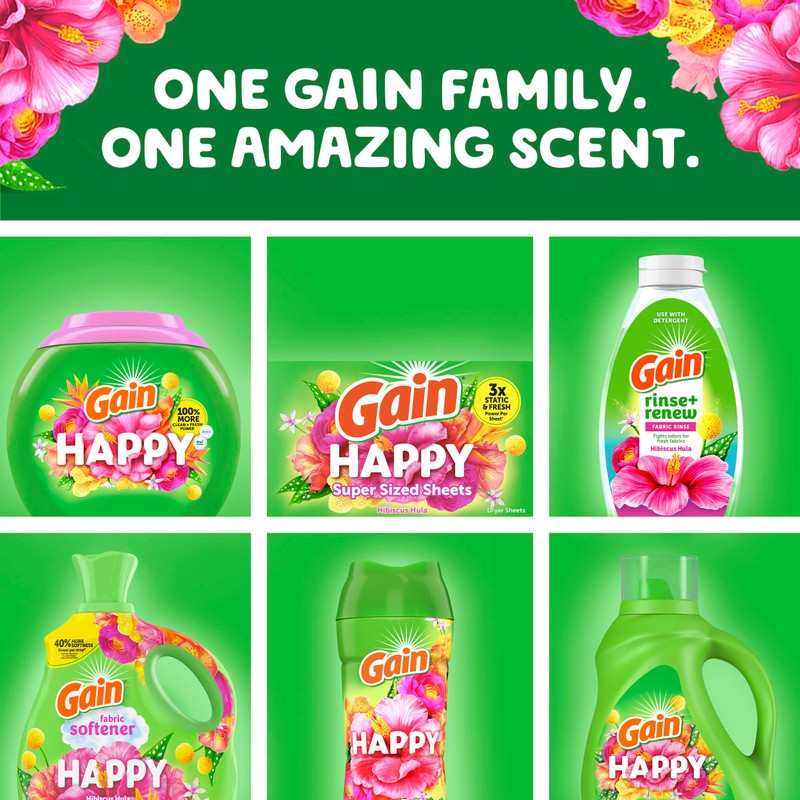 Gain Super Sized Dryer Sheets, Laundry Fabric Softener, Happy, 130