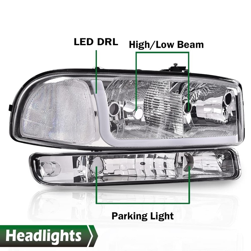 LQI LED DRL Headlights Assembly Compatible with Gmc Sierra 1500