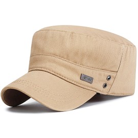 LXOrdora Men's Military Cadet Hat Flat Top Newsboy Cap Beige