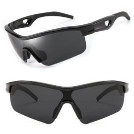 FEISEDY Men Sunglasses, Polarized Cycling Sunglasses, UV400 Sports Baseball Running Fishing Hiking Shades B2372,Black/Grey