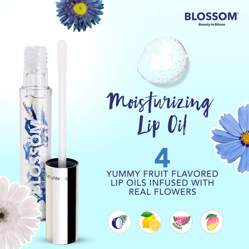 Blossom Scented Moisturizing and Hydrating Shimmer Sparkle Lip Oil, Infused