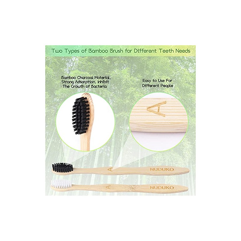NUDUKO - Cepillos de dientes de bambú biodegradables, 10 piezas,