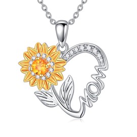 SLIACETE Sunflower Necklace for Women 925 Sterling Silver Sunflower Necklace for Mothers Sunflowers Heart Pendant Mother's Day Gift for Mother and Wife