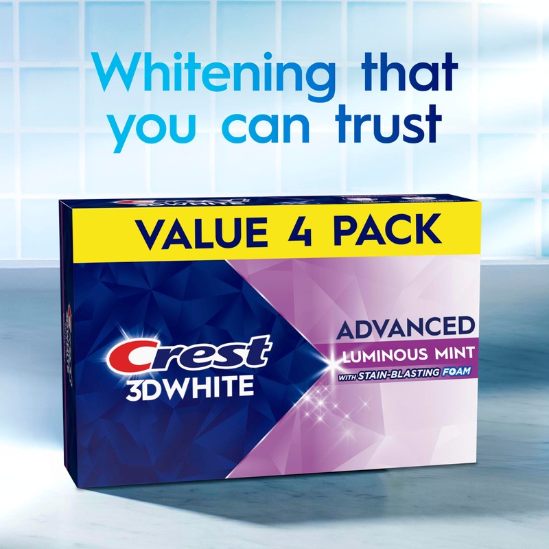 Crest 3D White Advanced Luminous Mint Teeth Whitening Toothpaste, Crest