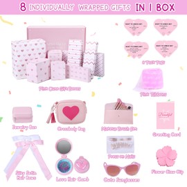 MH MYLUNE HOME Christmas Gifts for Teen Girls, Pink Gifts Basket Birthday Graduation Gifts box Set for Teen Tween Girl Age 6-18, 8 Individually Wrapped Gifts in 1 Box & Fun Task Tags