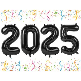 40 Inch 2025 Number Balloons, 2025 Balloons, Large Foil Happy New Year Balloons for 2025 New Year Eve Party Supplies, New Years Decorations, Christmas, Graduations, Birthday, Black