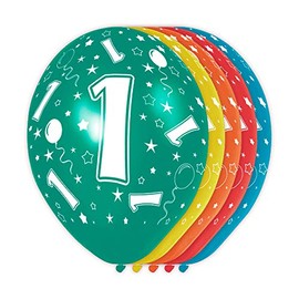 Folat - 1 Year Metallic Helium Balloons for Party Decoration - Multicolor - 12In / 30cm - 5 pieces