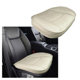 Dickno Car Seat Bottom Cover, PU Leather Auto Front Seat Button Protector Cushion, Anti-Slip and Wrap Around The Bottom, Universal Driver Car Seat Protection Pad for Car Sedan SUV (Beige)