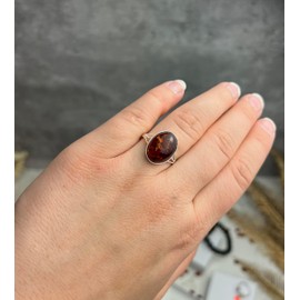 Silver Amber Jewellery - 925 Sterling Silver and Cognac Baltic Amber Classic Large Oval Stone Delicate Ring - UK Rng Size R - 7504R