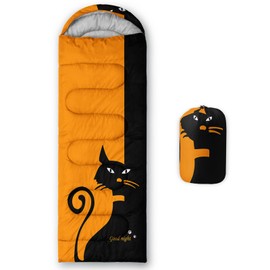 Smell Sunshine Kids Sleeping Bag for Boys Girls,Black Cat Orange Print-Lightweight Warm Portable Outdoor Indoor-Waterproof Cold Weather Resistant Sleeping Bag for Camping Hiking(Cat-3)