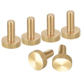 QUARKZMAN M5 x 12 mm Knurled Thumb Screws, 6 Pieces Flat Knurled Head Fully Threaded Brass Thumb Screws Bolts Handle Buttons Fasteners