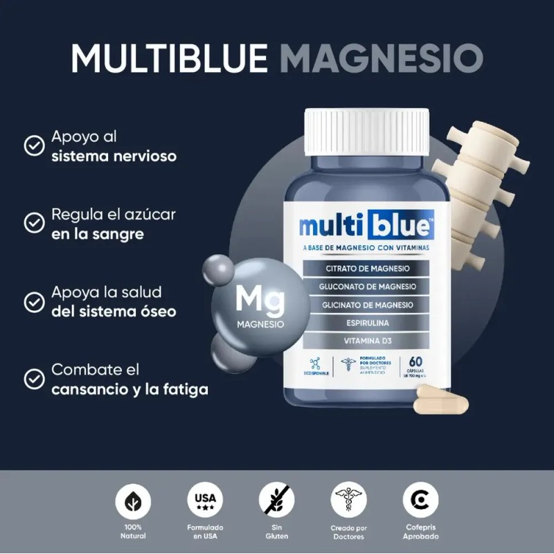 Multiblue Magnesio Con Vitaminas Fortalece Huesos 60caps
