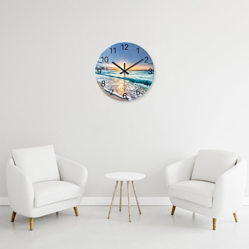 Constantplanet Blue Coastal Wall Clocks Battery Operated 16 Inch Glass