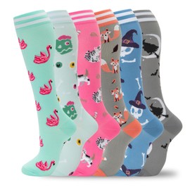 fenglaoda Compression Socks Women Men 6 Pairs, Knee High Best Support Circulation Socks for Running, Travel, Flight, Nurse