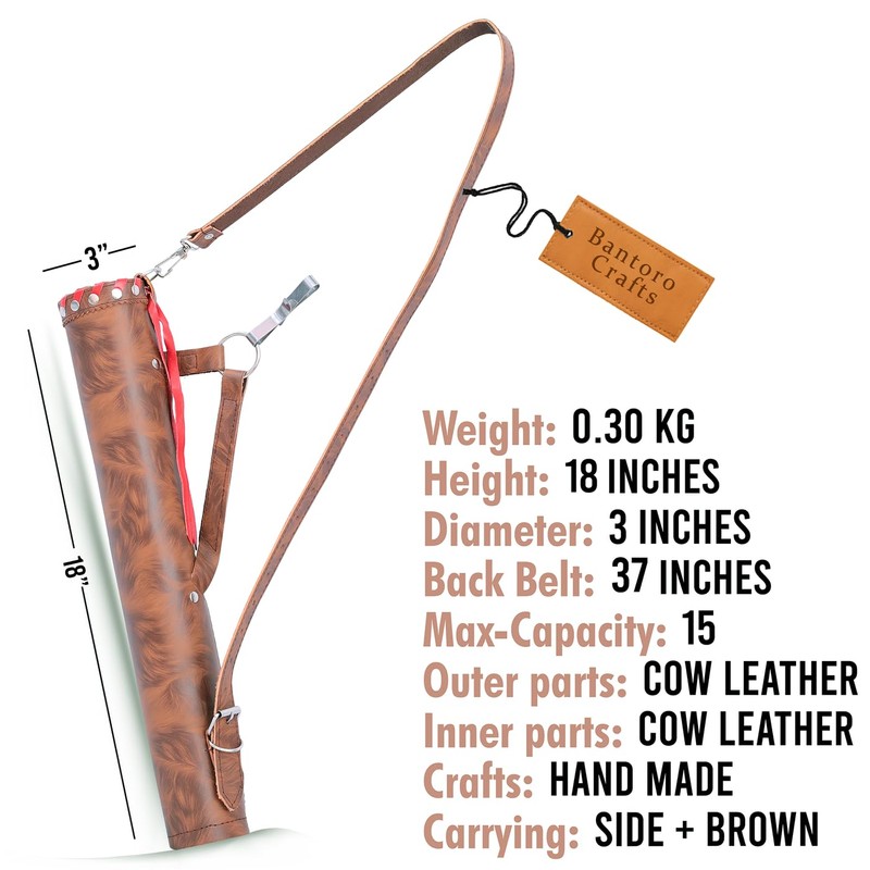 Brown Leather Quiver Traditional Leather Archery Quiver Arrow Holder Waist/Hip
