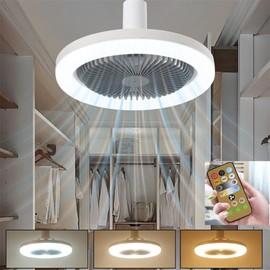 Peaoop Silent Socket Fan Light - Screw-in Ceiling Fan Light Socket, LED Bulb Fan, Ceiling Fan Light with Light and Remote Control for Kitchen Bathroom Storage Garage (Grey)