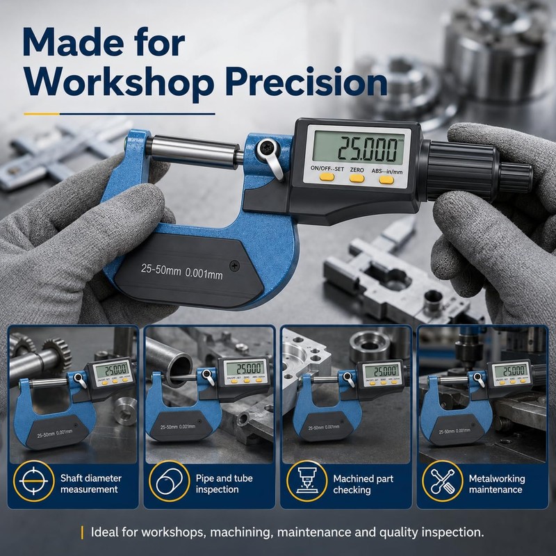 Digital Outside Micrometer, 25-50 mm/1-2 Inch LCD Micrometer